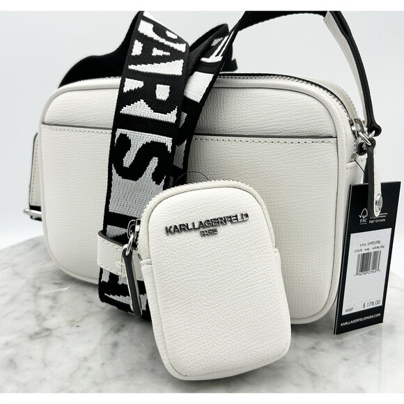Karl Lagerfeld Crossbody White Paris Skyline Camera Bag Purse & Mini Wallet NWT - Picture 7 of 8
